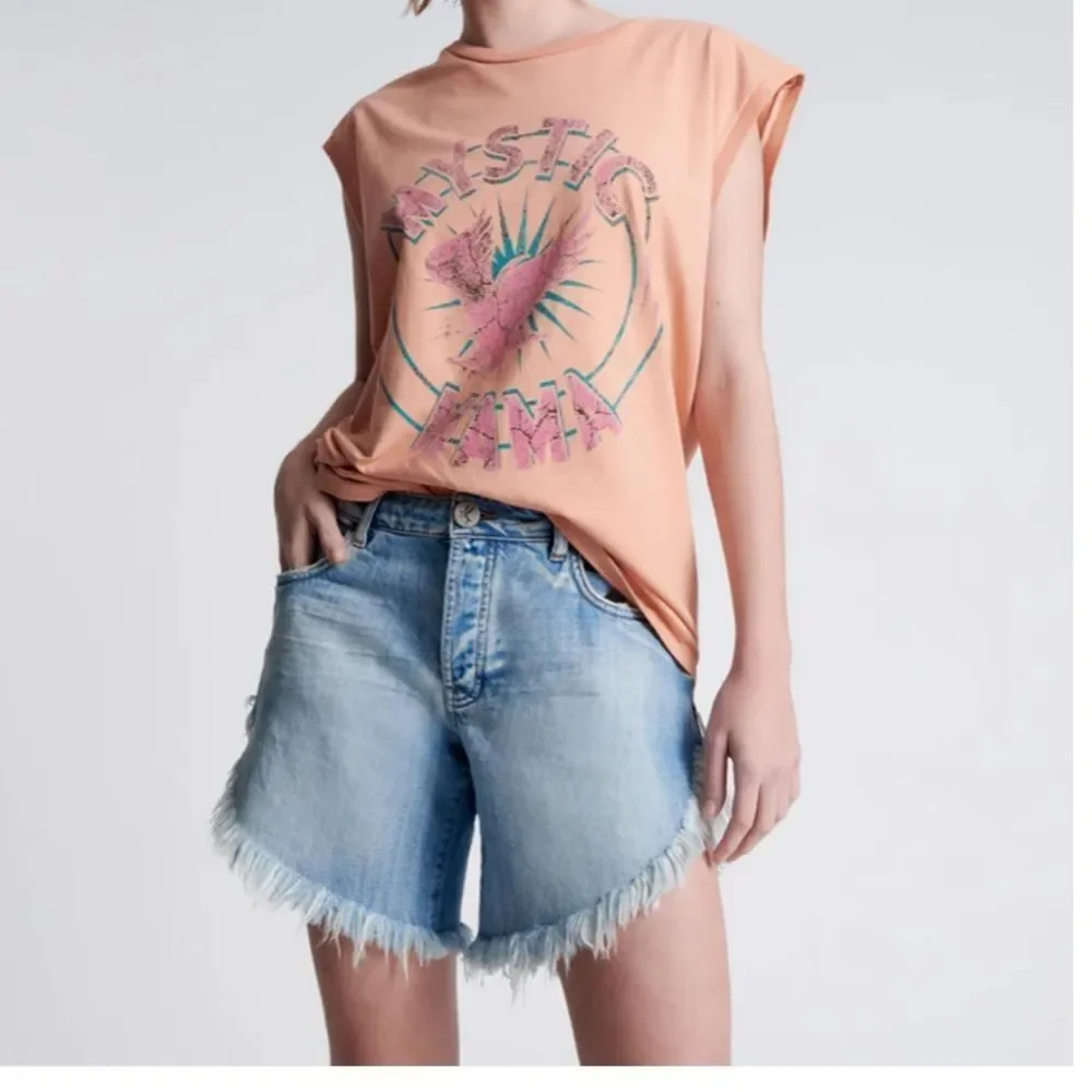 One Teaspoon Frankies Low Waist Long Length Denim Shorts - Worn Out Hendrixe